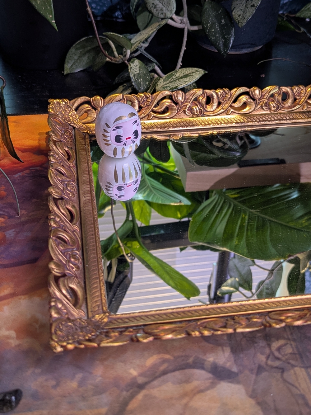 Gold Ornate Framed Tray Mirror - White Accent